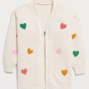 Old Navy Cream Cardigan with Colorful Hearts